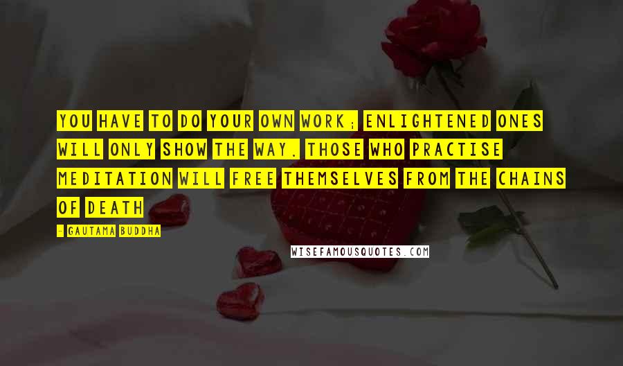 Gautama Buddha Quotes: You have to do your own work; Enlightened Ones will only show the way. Those who practise meditation will free themselves from the chains of death