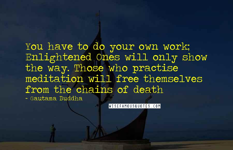 Gautama Buddha Quotes: You have to do your own work; Enlightened Ones will only show the way. Those who practise meditation will free themselves from the chains of death