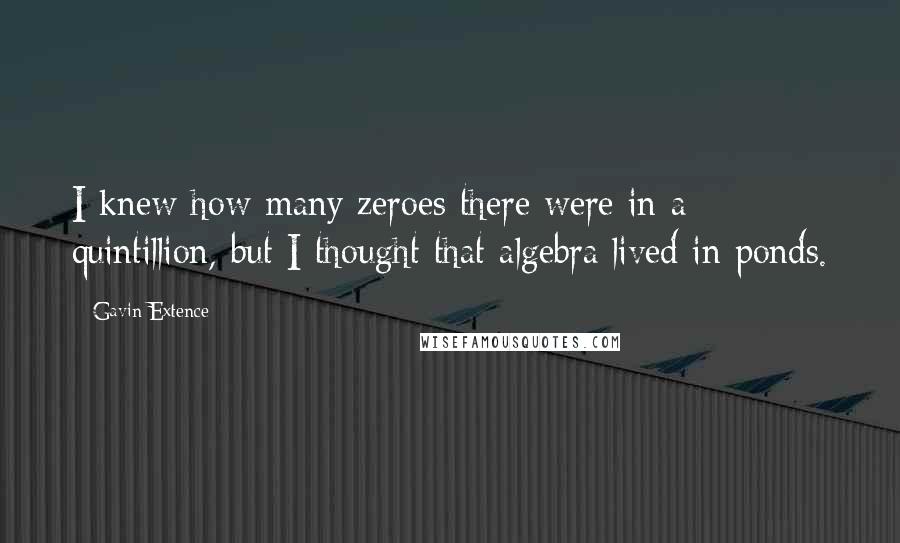 Gavin Extence Quotes: I knew how many zeroes there were in a quintillion, but I thought that algebra lived in ponds.