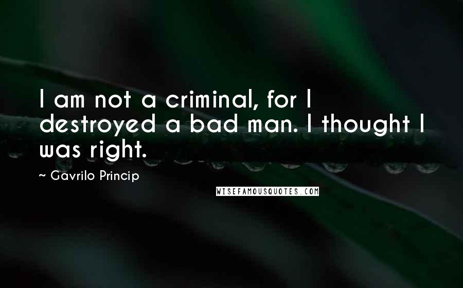 Gavrilo Princip Quotes: I am not a criminal, for I destroyed a bad man. I thought I was right.