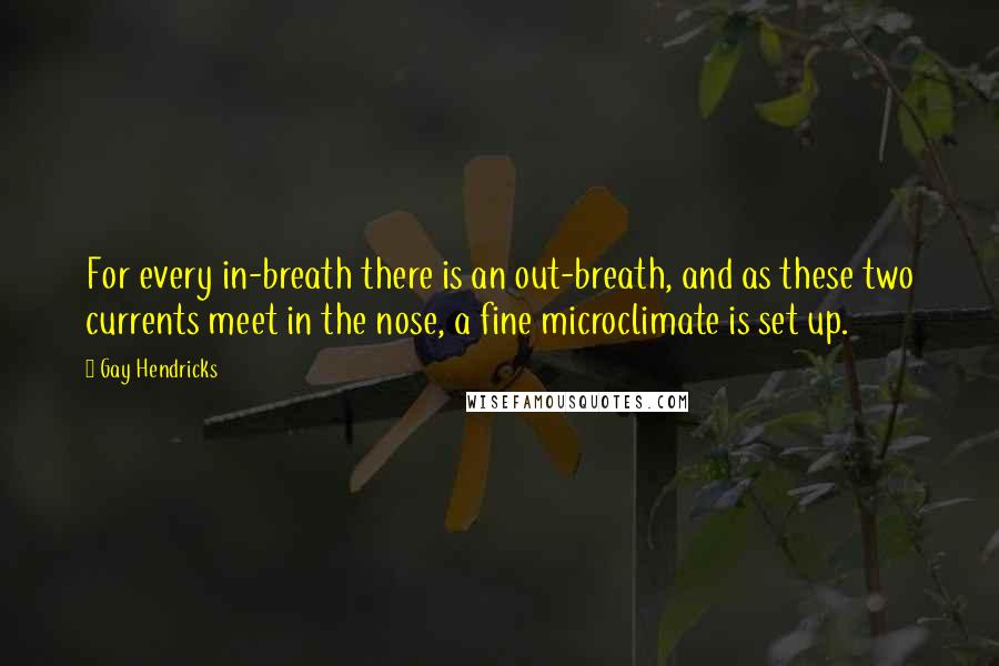 Gay Hendricks Quotes: For every in-breath there is an out-breath, and as these two currents meet in the nose, a fine microclimate is set up.
