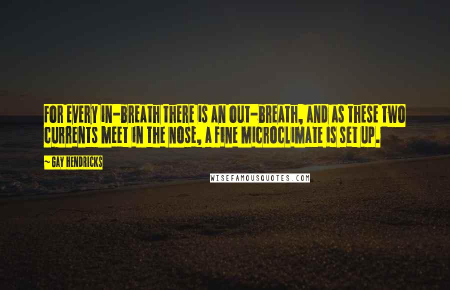 Gay Hendricks Quotes: For every in-breath there is an out-breath, and as these two currents meet in the nose, a fine microclimate is set up.