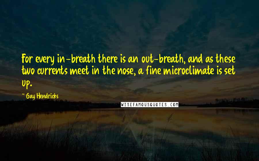 Gay Hendricks Quotes: For every in-breath there is an out-breath, and as these two currents meet in the nose, a fine microclimate is set up.