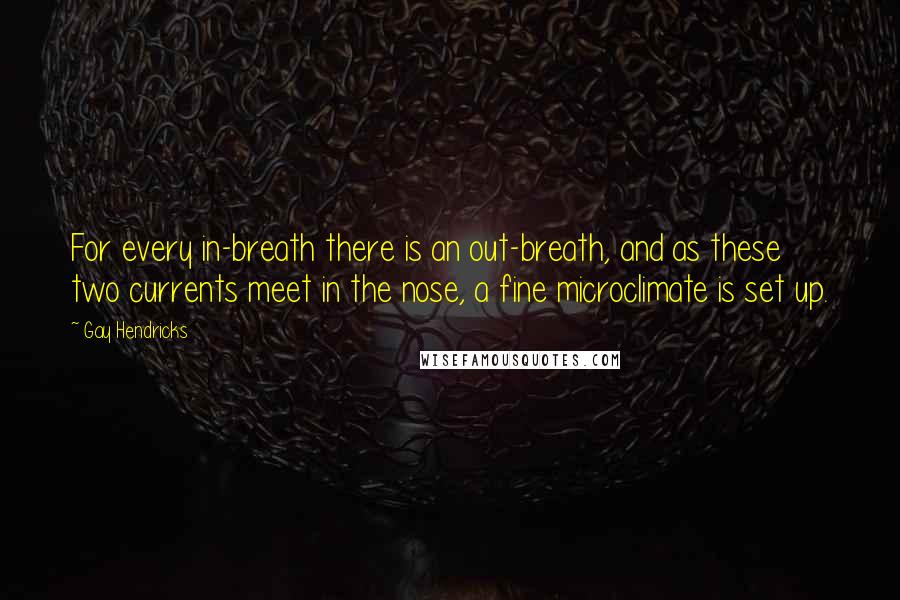 Gay Hendricks Quotes: For every in-breath there is an out-breath, and as these two currents meet in the nose, a fine microclimate is set up.