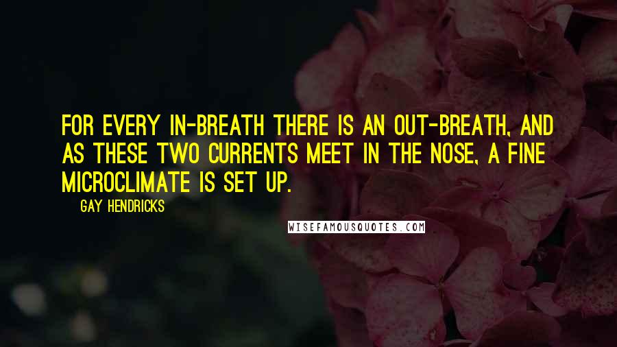 Gay Hendricks Quotes: For every in-breath there is an out-breath, and as these two currents meet in the nose, a fine microclimate is set up.