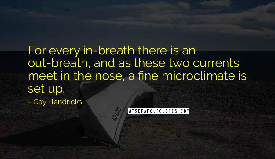 Gay Hendricks Quotes: For every in-breath there is an out-breath, and as these two currents meet in the nose, a fine microclimate is set up.