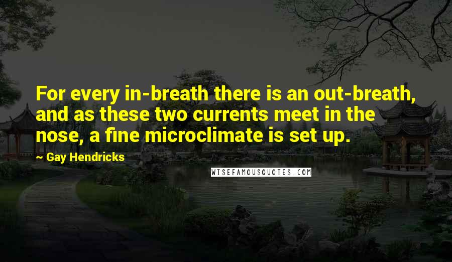 Gay Hendricks Quotes: For every in-breath there is an out-breath, and as these two currents meet in the nose, a fine microclimate is set up.