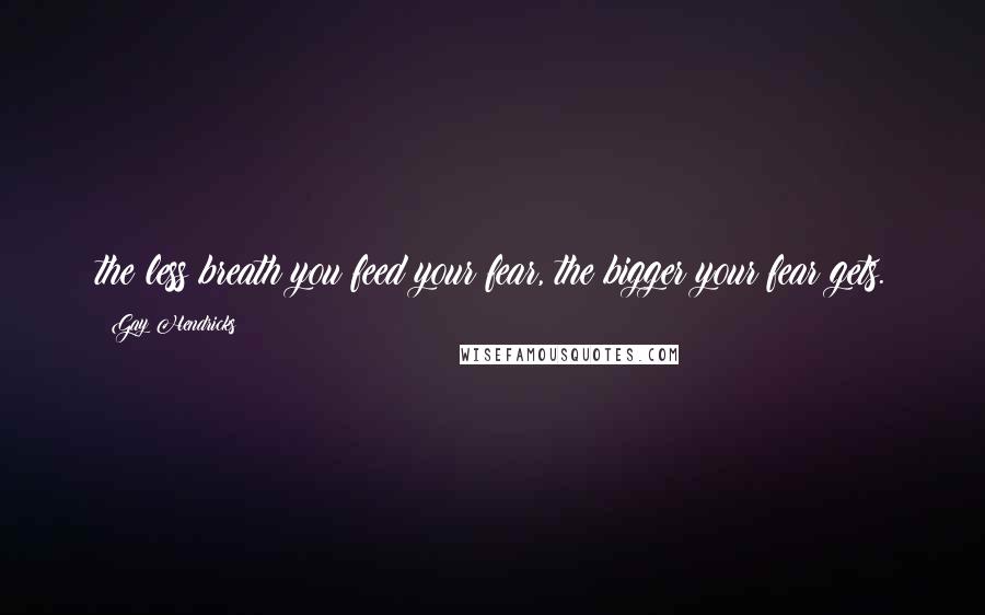 Gay Hendricks Quotes: the less breath you feed your fear, the bigger your fear gets.