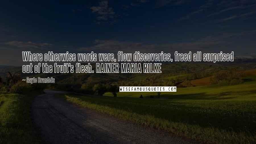 Gayle Brandeis Quotes: Where otherwise words were, flow discoveries, freed all surprised out of the fruit's flesh. RAINER MARIA RILKE