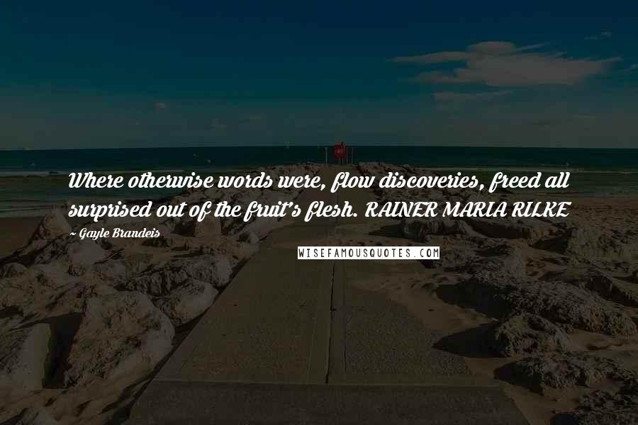 Gayle Brandeis Quotes: Where otherwise words were, flow discoveries, freed all surprised out of the fruit's flesh. RAINER MARIA RILKE