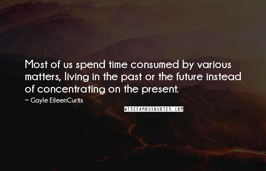 Gayle EileenCurtis Quotes: Most of us spend time consumed by various matters, living in the past or the future instead of concentrating on the present.