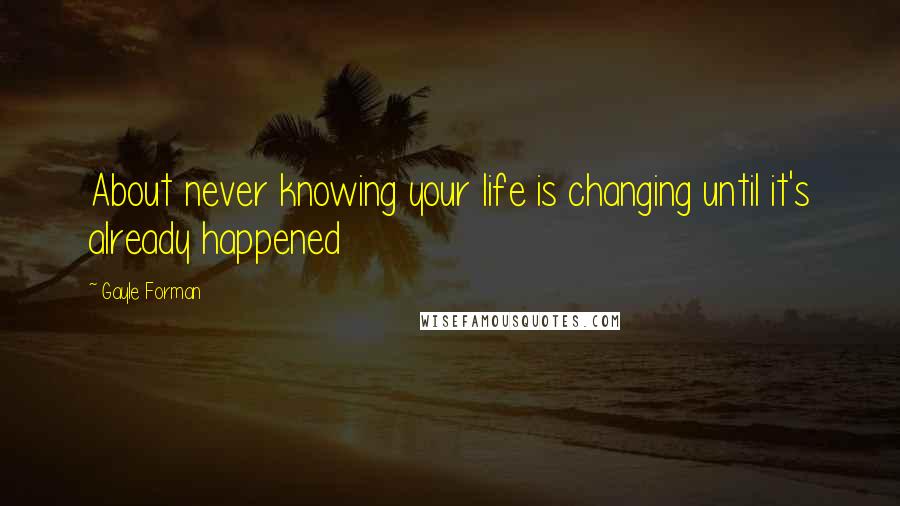 Gayle Forman Quotes: About never knowing your life is changing until it's already happened