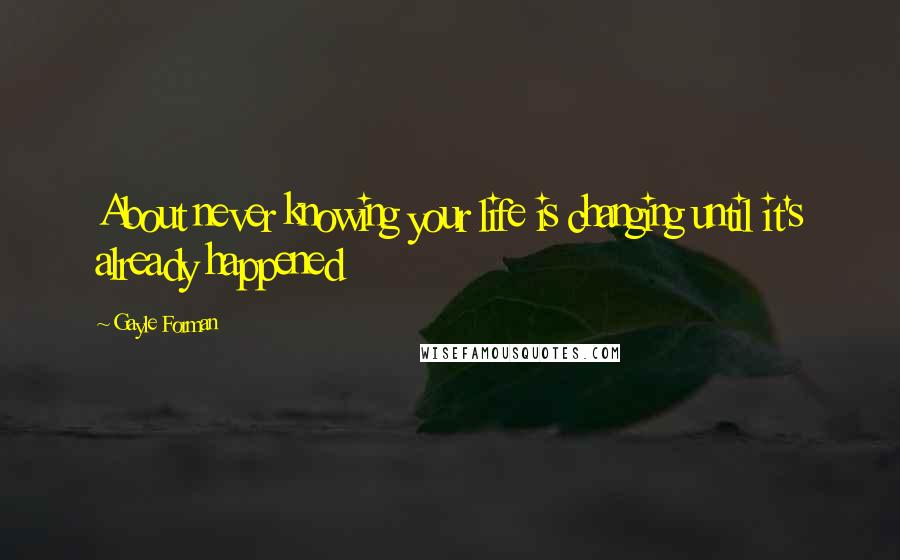 Gayle Forman Quotes: About never knowing your life is changing until it's already happened