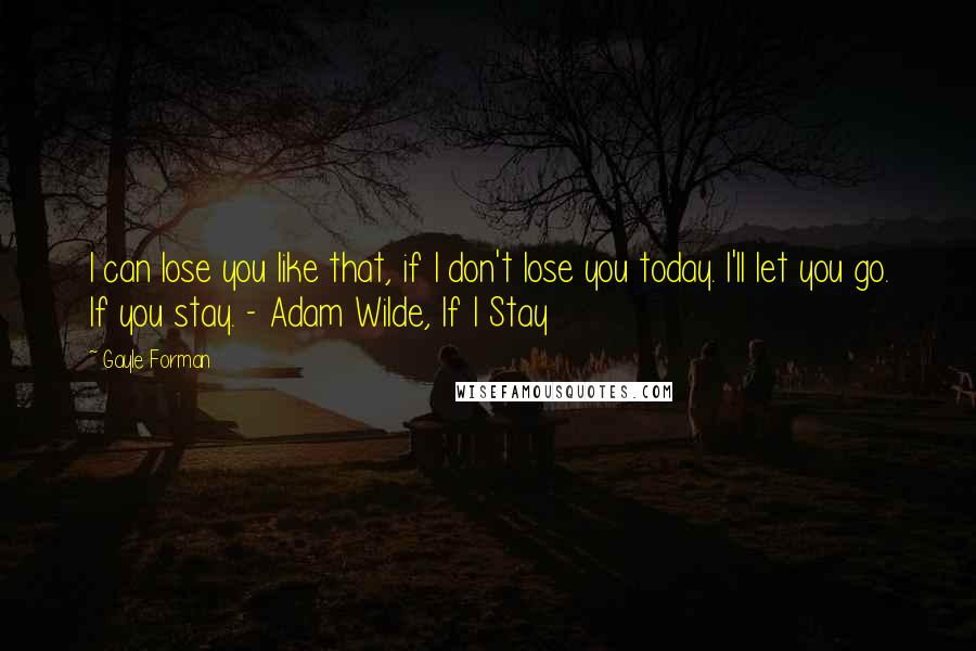 Gayle Forman Quotes: I can lose you like that, if I don't lose you today. I'll let you go. If you stay. - Adam Wilde, If I Stay