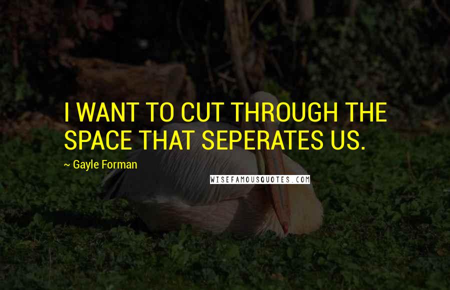 Gayle Forman Quotes: I WANT TO CUT THROUGH THE SPACE THAT SEPERATES US.