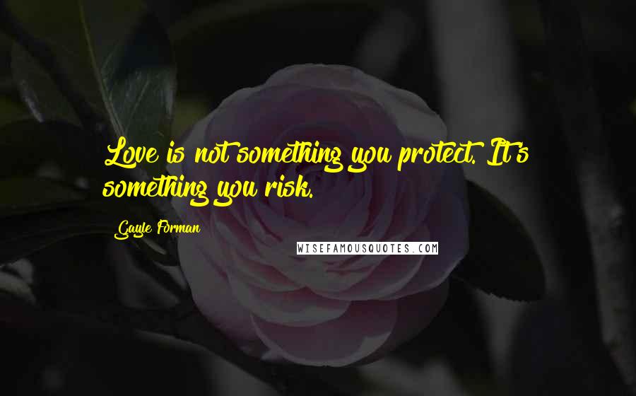 Gayle Forman Quotes: Love is not something you protect. It's something you risk.