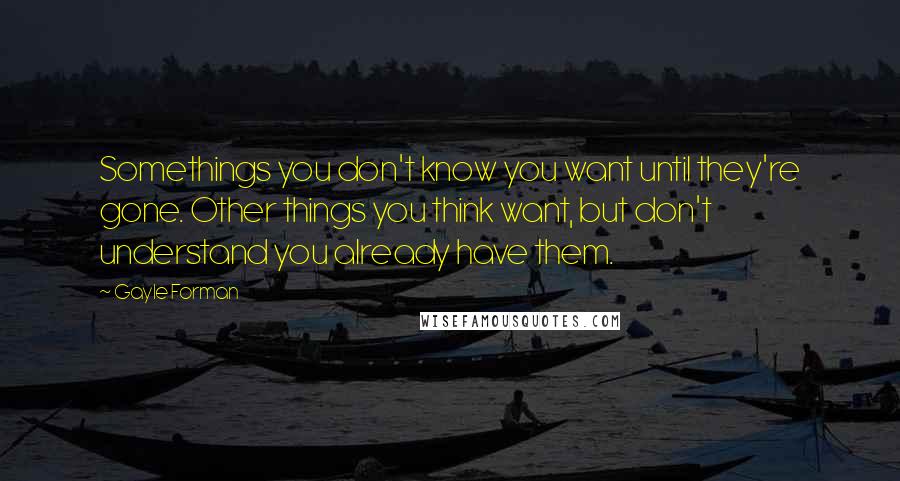 Gayle Forman Quotes: Somethings you don't know you want until they're gone. Other things you think want, but don't understand you already have them.