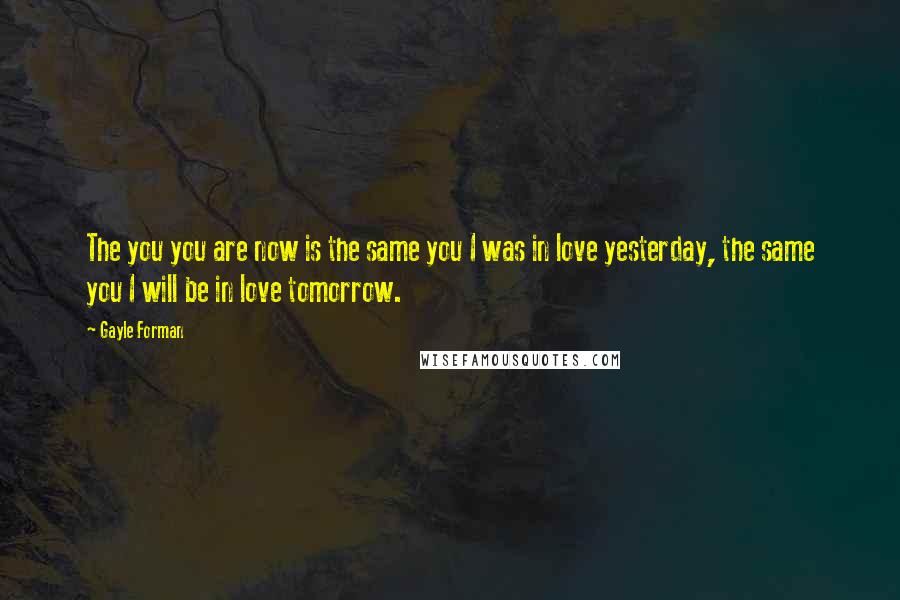 Gayle Forman Quotes: The you you are now is the same you I was in love yesterday, the same you I will be in love tomorrow.