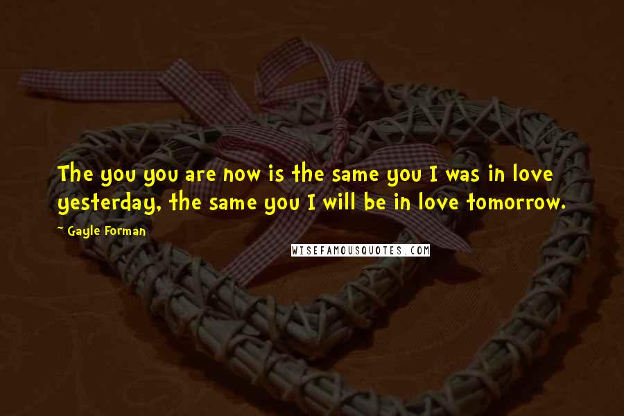 Gayle Forman Quotes: The you you are now is the same you I was in love yesterday, the same you I will be in love tomorrow.