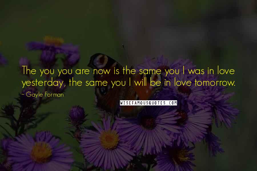 Gayle Forman Quotes: The you you are now is the same you I was in love yesterday, the same you I will be in love tomorrow.