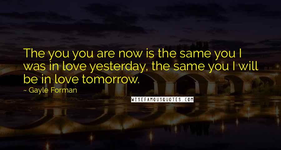 Gayle Forman Quotes: The you you are now is the same you I was in love yesterday, the same you I will be in love tomorrow.