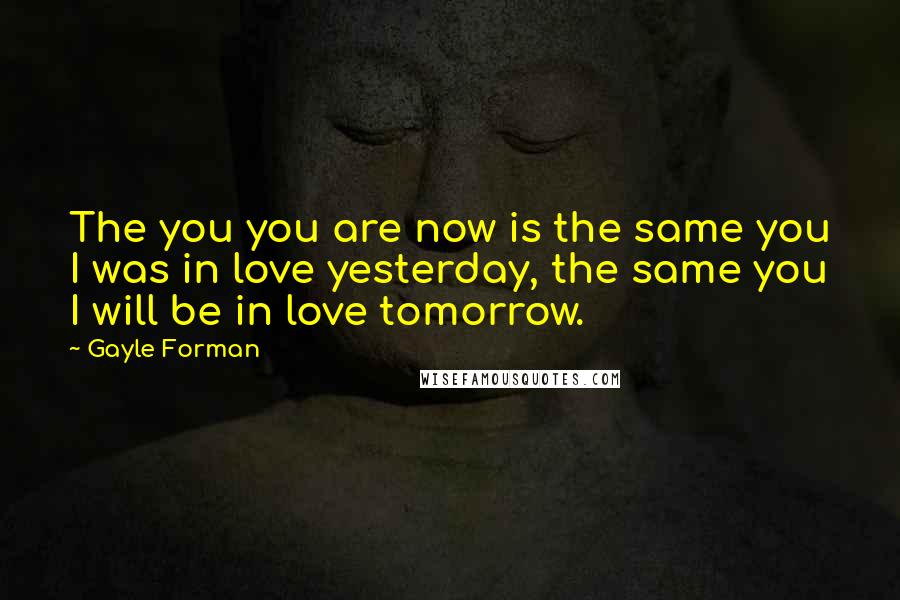 Gayle Forman Quotes: The you you are now is the same you I was in love yesterday, the same you I will be in love tomorrow.