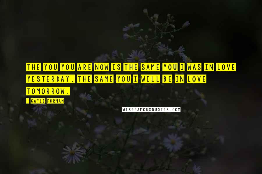 Gayle Forman Quotes: The you you are now is the same you I was in love yesterday, the same you I will be in love tomorrow.