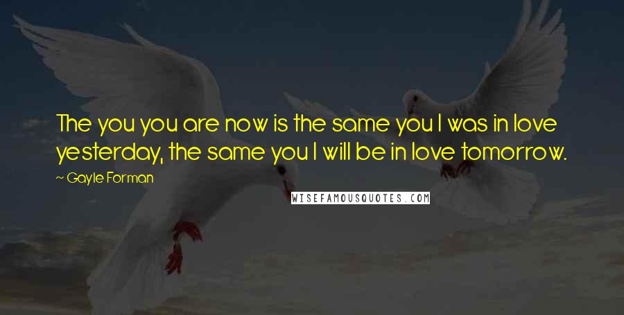Gayle Forman Quotes: The you you are now is the same you I was in love yesterday, the same you I will be in love tomorrow.