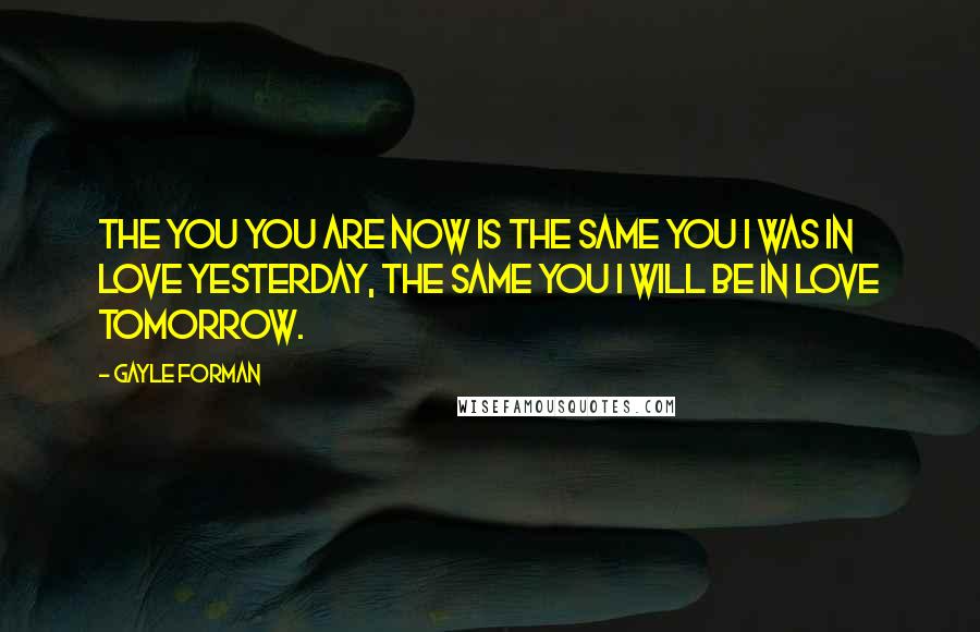 Gayle Forman Quotes: The you you are now is the same you I was in love yesterday, the same you I will be in love tomorrow.