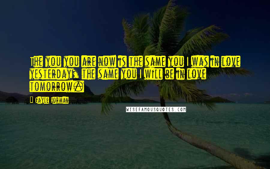 Gayle Forman Quotes: The you you are now is the same you I was in love yesterday, the same you I will be in love tomorrow.