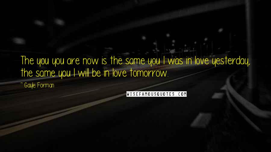Gayle Forman Quotes: The you you are now is the same you I was in love yesterday, the same you I will be in love tomorrow.