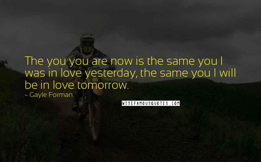 Gayle Forman Quotes: The you you are now is the same you I was in love yesterday, the same you I will be in love tomorrow.