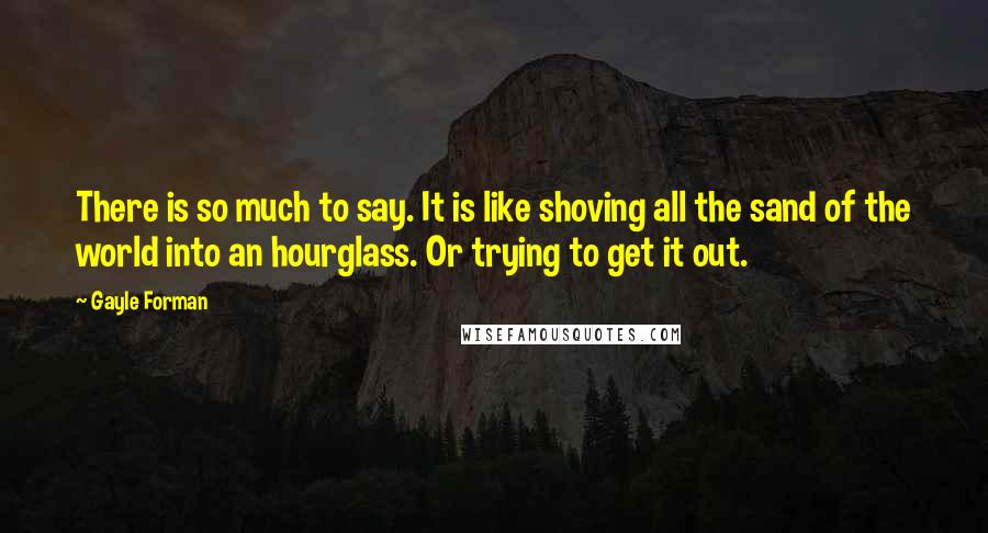 Gayle Forman Quotes: There is so much to say. It is like shoving all the sand of the world into an hourglass. Or trying to get it out.