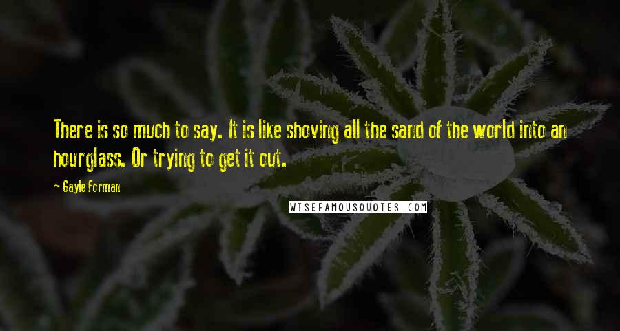 Gayle Forman Quotes: There is so much to say. It is like shoving all the sand of the world into an hourglass. Or trying to get it out.