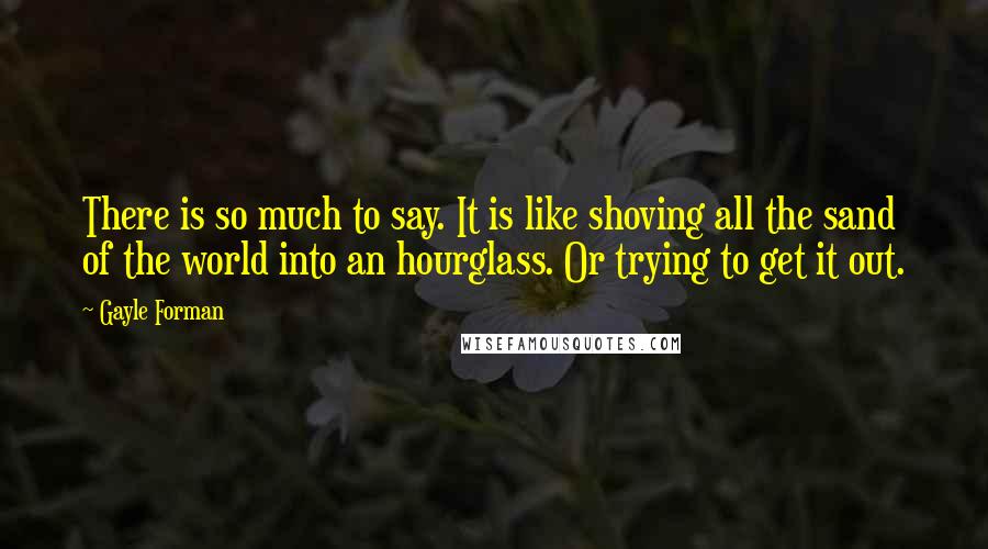 Gayle Forman Quotes: There is so much to say. It is like shoving all the sand of the world into an hourglass. Or trying to get it out.
