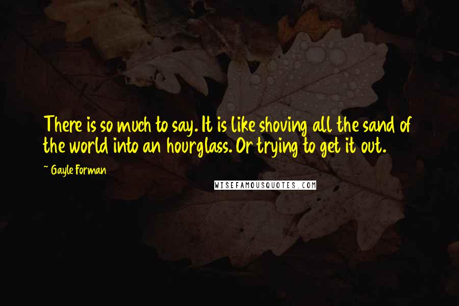 Gayle Forman Quotes: There is so much to say. It is like shoving all the sand of the world into an hourglass. Or trying to get it out.