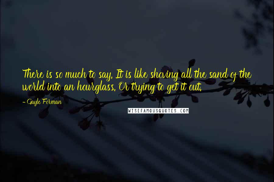 Gayle Forman Quotes: There is so much to say. It is like shoving all the sand of the world into an hourglass. Or trying to get it out.