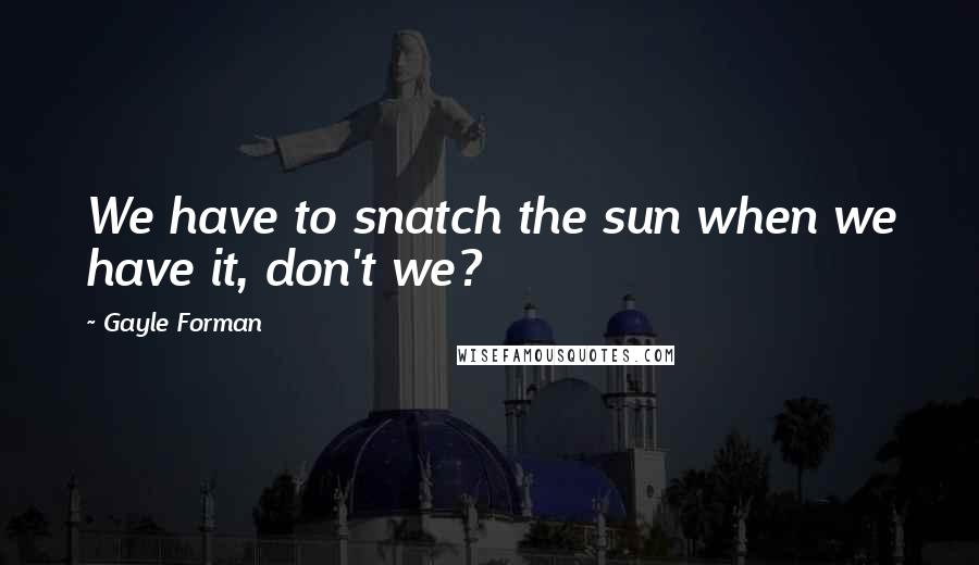 Gayle Forman Quotes: We have to snatch the sun when we have it, don't we?