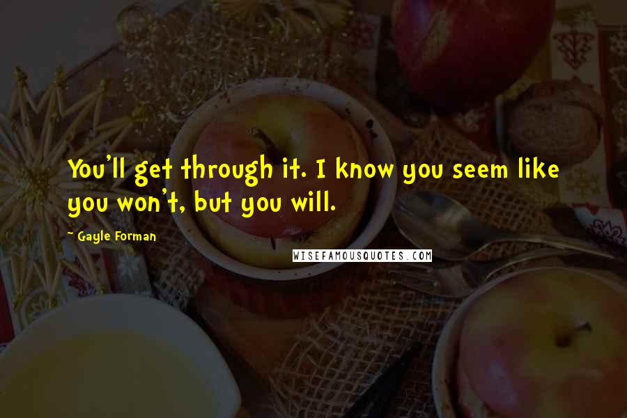 Gayle Forman Quotes: You'll get through it. I know you seem like you won't, but you will.