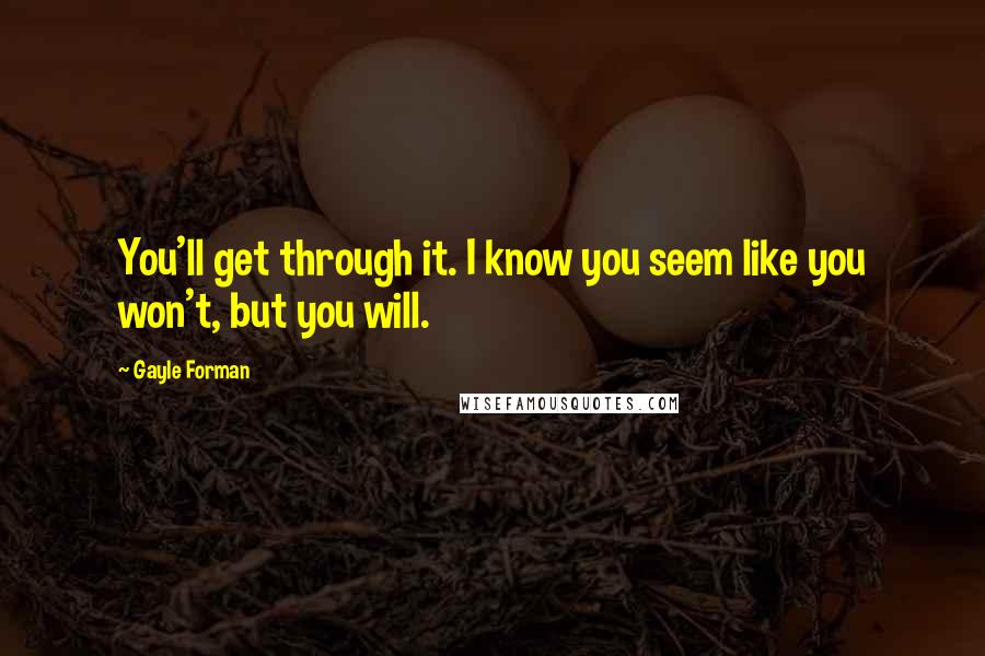 Gayle Forman Quotes: You'll get through it. I know you seem like you won't, but you will.