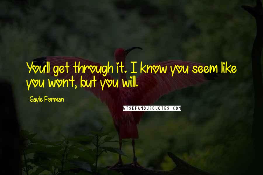 Gayle Forman Quotes: You'll get through it. I know you seem like you won't, but you will.