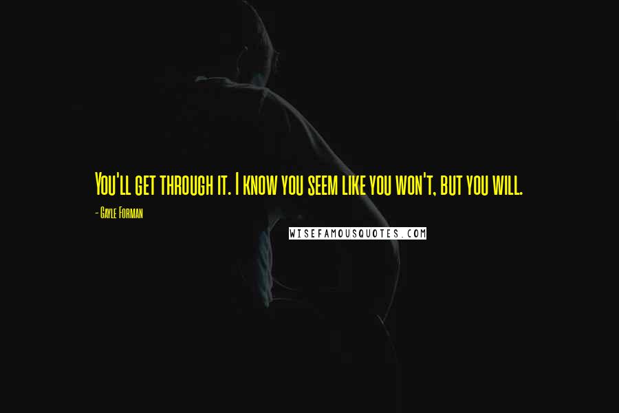 Gayle Forman Quotes: You'll get through it. I know you seem like you won't, but you will.