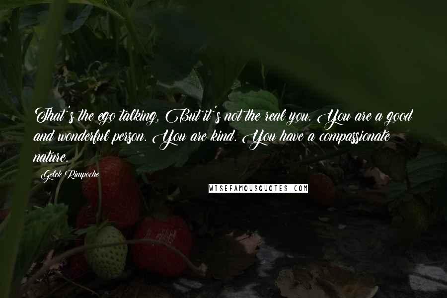 Gelek Rimpoche Quotes: That's the ego talking. But it's not the real you. You are a good and wonderful person. You are kind. You have a compassionate nature.