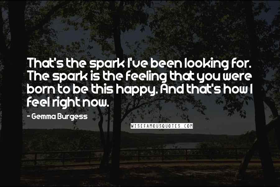 Gemma Burgess Quotes: That's the spark I've been looking for. The spark is the feeling that you were born to be this happy. And that's how I feel right now.