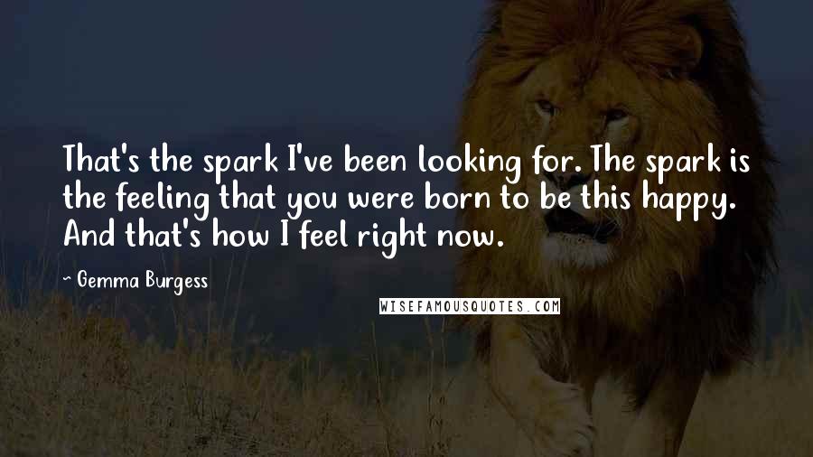 Gemma Burgess Quotes: That's the spark I've been looking for. The spark is the feeling that you were born to be this happy. And that's how I feel right now.