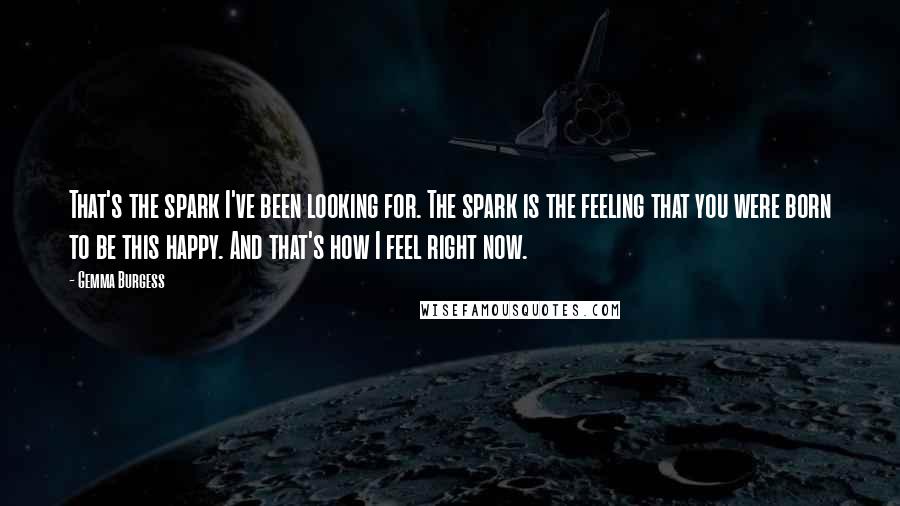 Gemma Burgess Quotes: That's the spark I've been looking for. The spark is the feeling that you were born to be this happy. And that's how I feel right now.