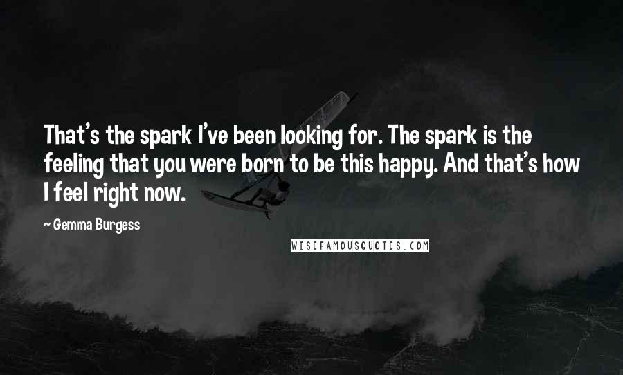 Gemma Burgess Quotes: That's the spark I've been looking for. The spark is the feeling that you were born to be this happy. And that's how I feel right now.