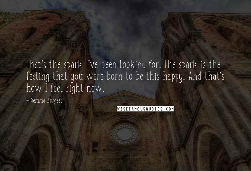 Gemma Burgess Quotes: That's the spark I've been looking for. The spark is the feeling that you were born to be this happy. And that's how I feel right now.