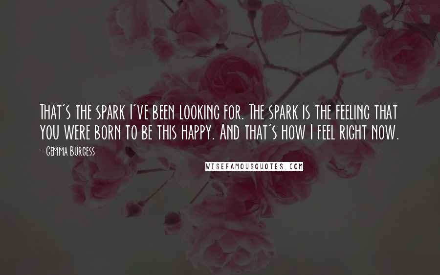 Gemma Burgess Quotes: That's the spark I've been looking for. The spark is the feeling that you were born to be this happy. And that's how I feel right now.