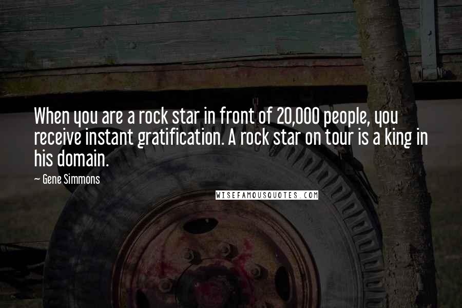 Gene Simmons Quotes: When you are a rock star in front of 20,000 people, you receive instant gratification. A rock star on tour is a king in his domain.